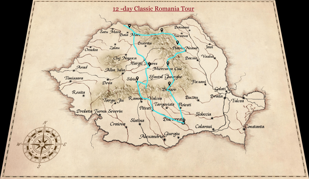 Classic Romania Tour map