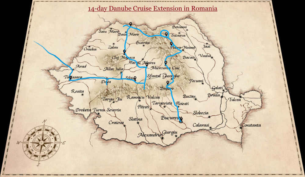 Budapest to Bucharest
 Tour map